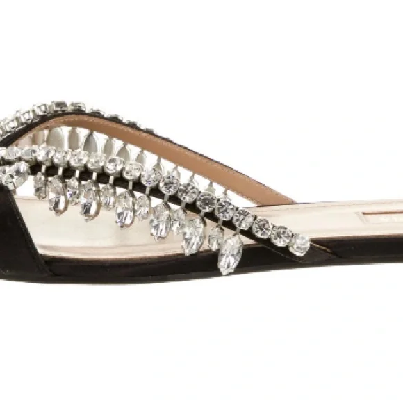 Aquazzura black satin sandals with crystals. Size 39.5. Auth. Price firm. - Picture 5 of 8